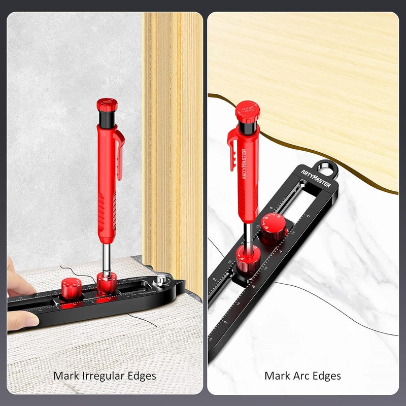 ARTYMASTER Multi-Function Scribing Tool, DIY Woodworking Scriber Line Maker, Portable Aluminum Alloy Woodworking Compass Scriber Tool, Inch Circle Marking Gauge,Deep Hole Carpenter Pencils 6 Refills. - Image 4